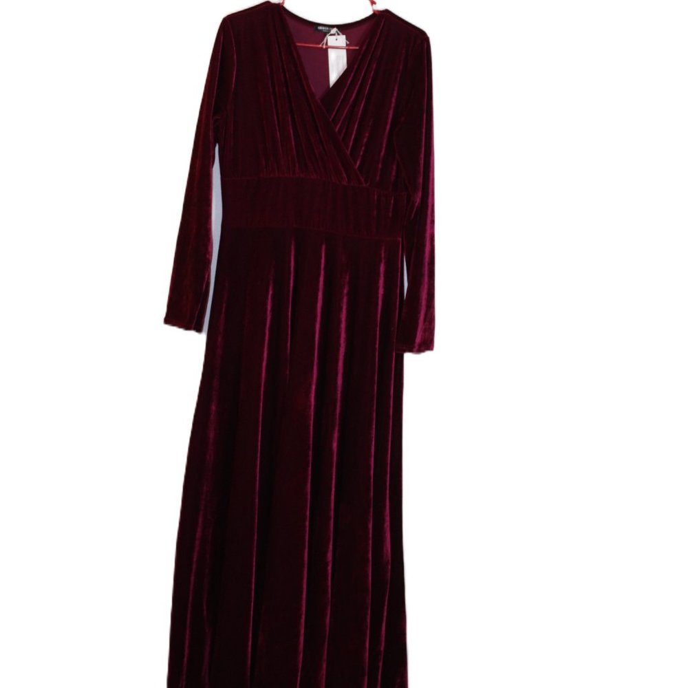 Urban CoCo Long Sleeve V-Neck Red Crush Velvet Size L - Picture 6 of 12